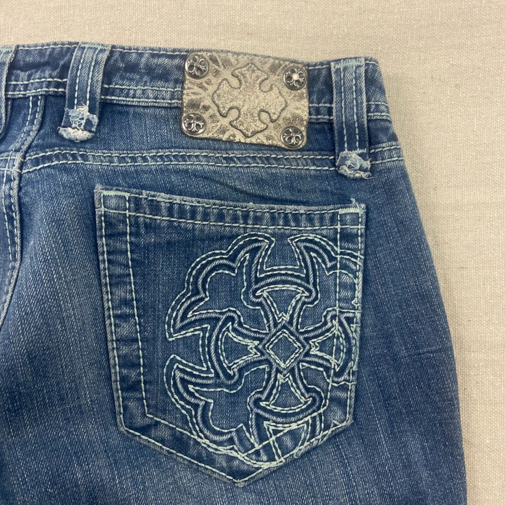 Miss Me Bootcut Jeans Womens 29 Sonoma Blue Embroidered Contrast Stitch JP4358